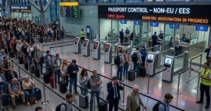 Черги пасажирів на паспортному контролі non-EU/EES в аеропорту через систему