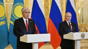 Касим-Жомарт Токаєв і Володимир Путін на переговорах щодо казахстансько-російських відносин