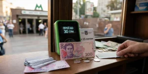 Терминал оплаты проезда в Киеве за 30 гривен на фоне метро