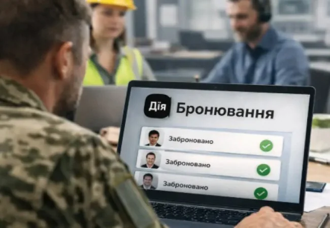 Інтерфейс Дії з бронюванням працівників критично важливих підприємств