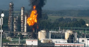 Пожар на НПЗ Газпром нефтехим Салават после атаки украинских дронов